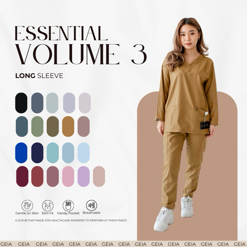 SCRUB [Essential Volume 3 Lengan Panjang] GEIA Scrub Dokter | Scrubs Dokter | Baju Dokter | Baju Dok