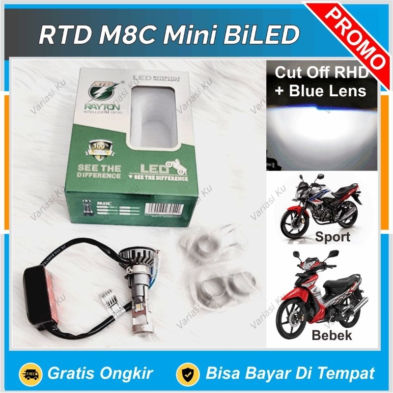 LAMPU UTAMA DEPANRTD M8C MINI PROJI RASA BILED MOBIL MOTOR 35W BLUE LENS CUT OFF RHD H4 H6 H7 SUPER 