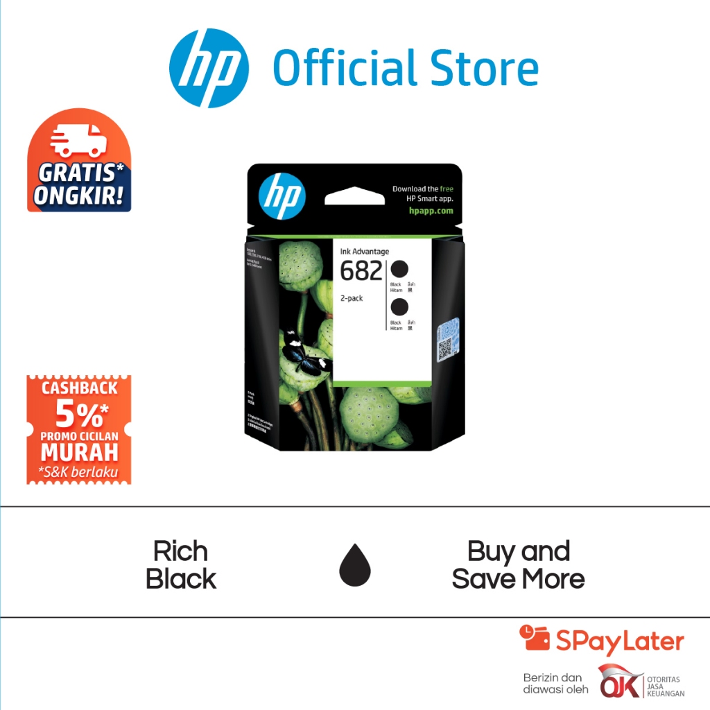 Tinta Printer HP Original 682 Hitam Black / Twin Pack / Combo 2 Pack / Cartridge Asli Tri Color / Co