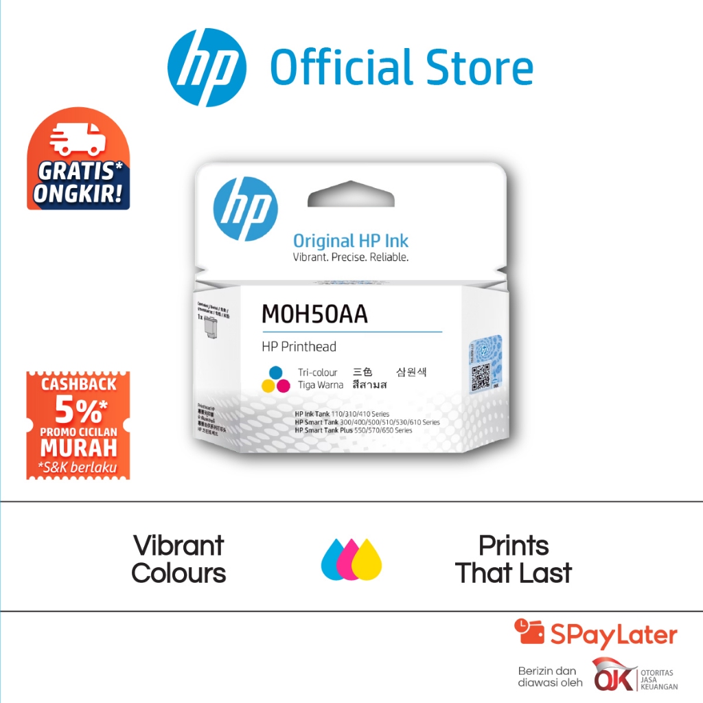 Tinta HP M0H50A Tri-color Replacement GT Printhead / Warna / Catridge Asli / Promo Murah Gratis Ongk