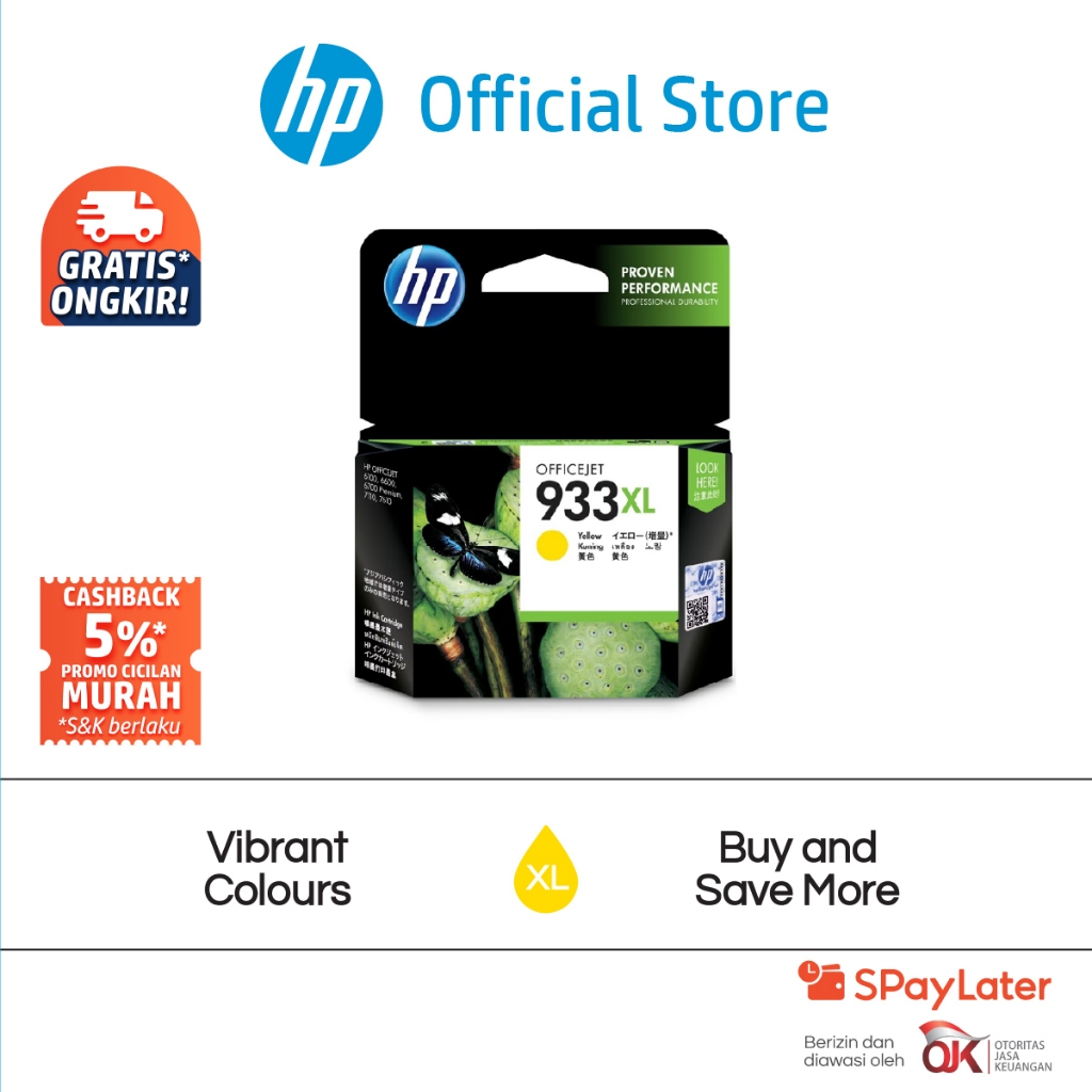 Tinta Printer HP 933XL High Yield Yellow Original Ink Cartridge Cartridge Asli Color Warna Officejet