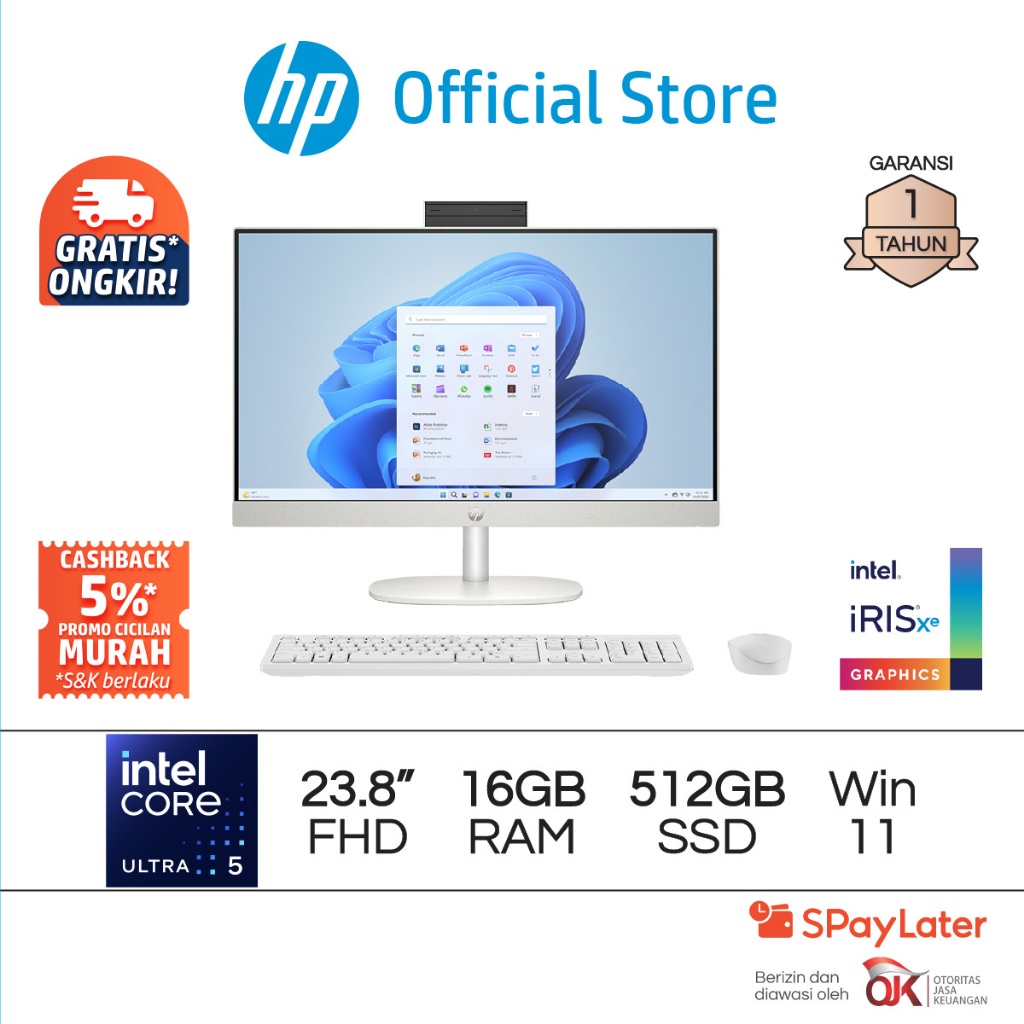 PC HP 24-cr1123d AIO Intel Core Ultra 5 Intel Graphics 16GB RAM 512GB SSD Windows 11 23.8 Inch Garan