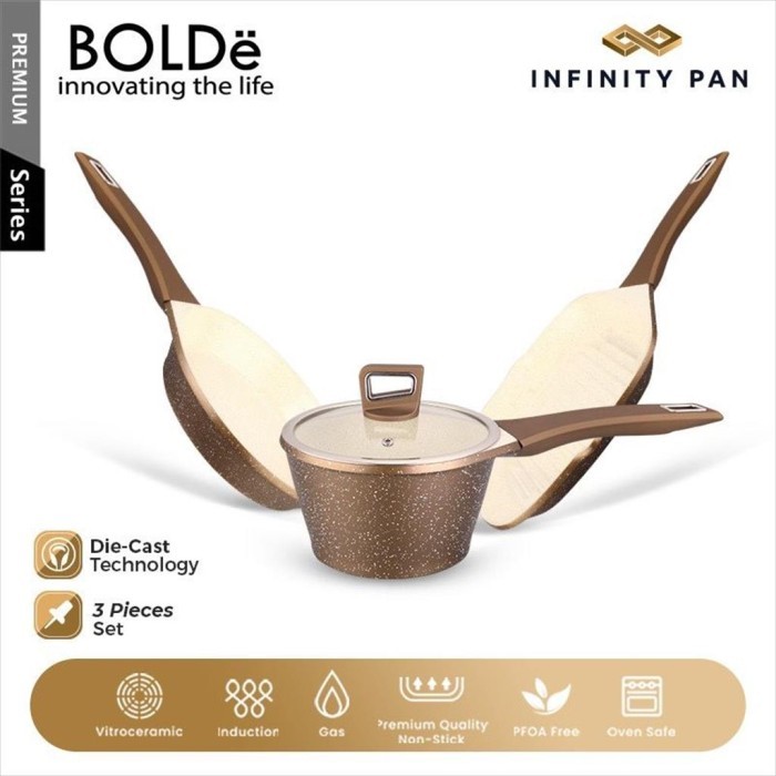 Panci Set Bolde Infinity Pan Isi 3 Fry Pan Grill Pan Sauce Pan Die Cast Vitroceramic Induksi Non Sti