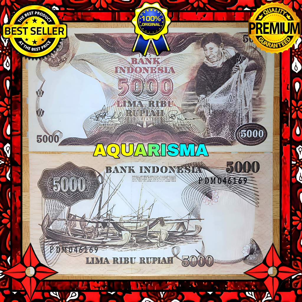KOLEKSI NUMISMATIK - SOUVENIR REPRO UANG KUNO 5000 RUPIAH INDONESIA PENJALA 1975