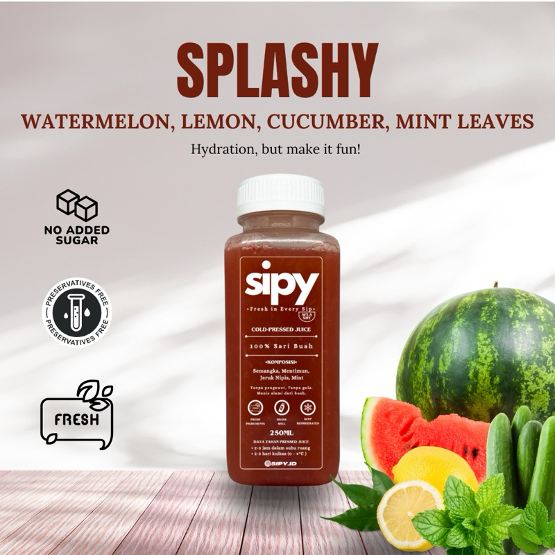 

Sipy Juice - Splashy Cold Pressed Juice 250ml (Jus / Juice / Detox Pressed Juice / Hydration / Hidrasi Jus)