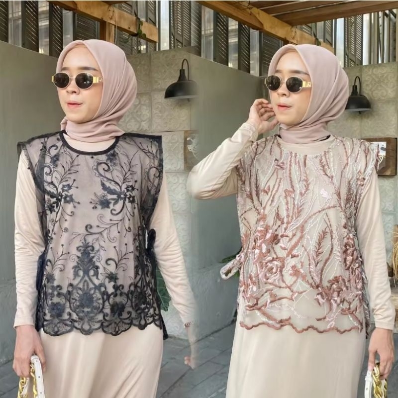 Outer Vest Rompi Brokat Sabrina Tali Samping / Vest Tile Brokat Premium / Rompi Brokat Kondangan