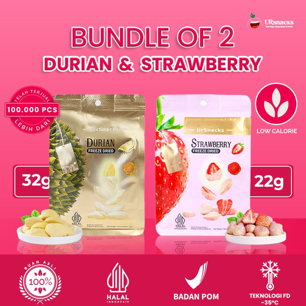 

URSNACKS Bundle Of 2 - Freeze Dried Keripik Buah Strawberry + Durian