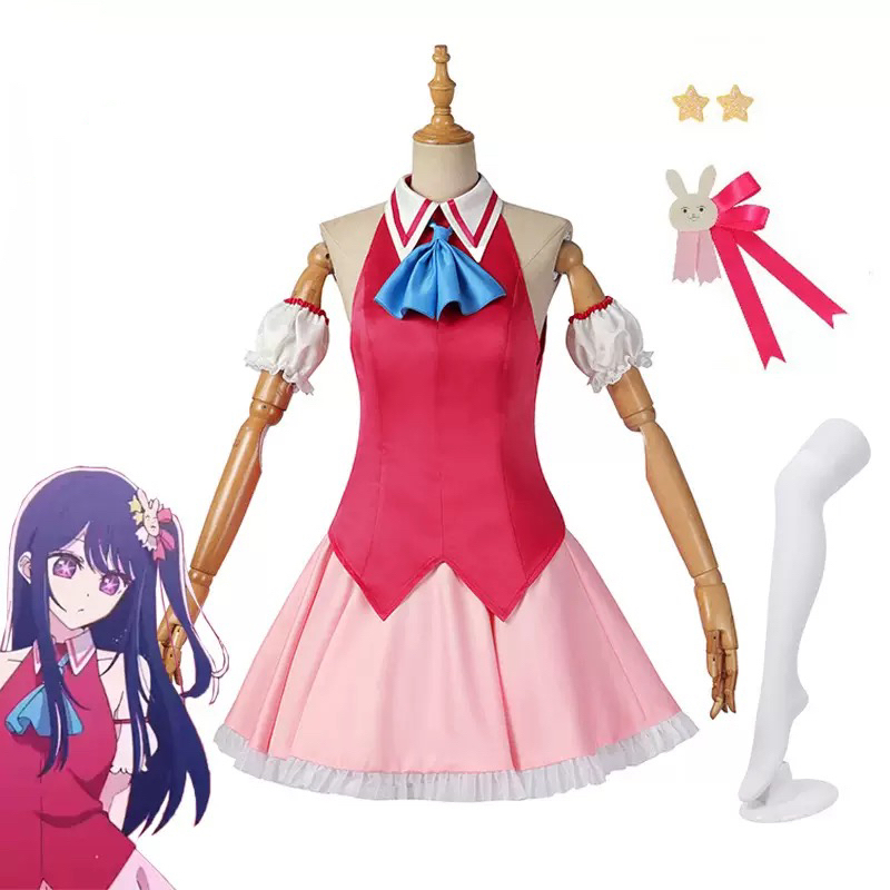 Ai Hoshino Cosplay Costume with Bunny Hairpin Anime Oshi No Ko Cosplay Wig Performance Dress Women E