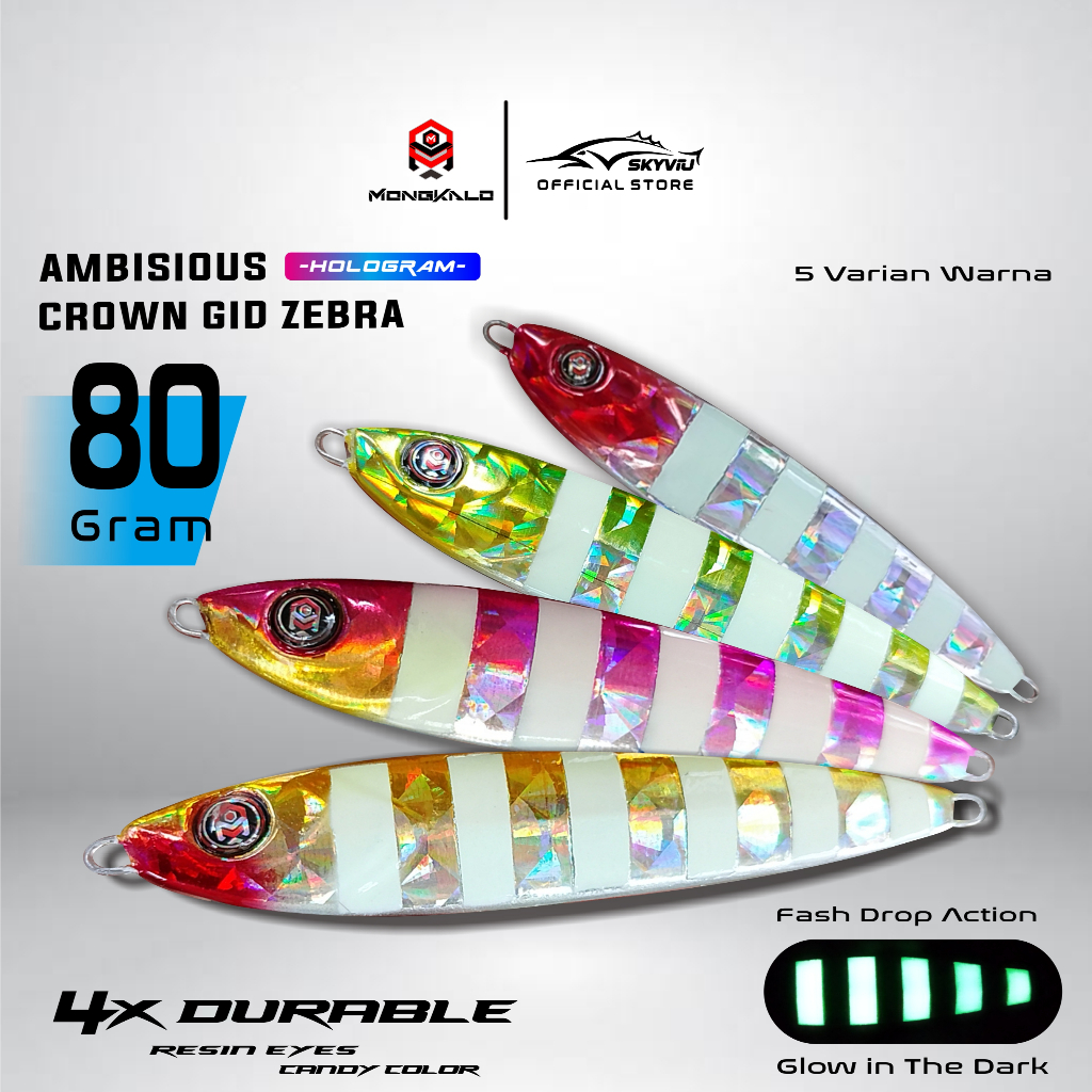 Umpan Metal Jig 80 Gram MONGKALO AMBISIOUS Hologram KIPAS GID Zebra 80g Umpan Jigging 80 grm Bisa Me