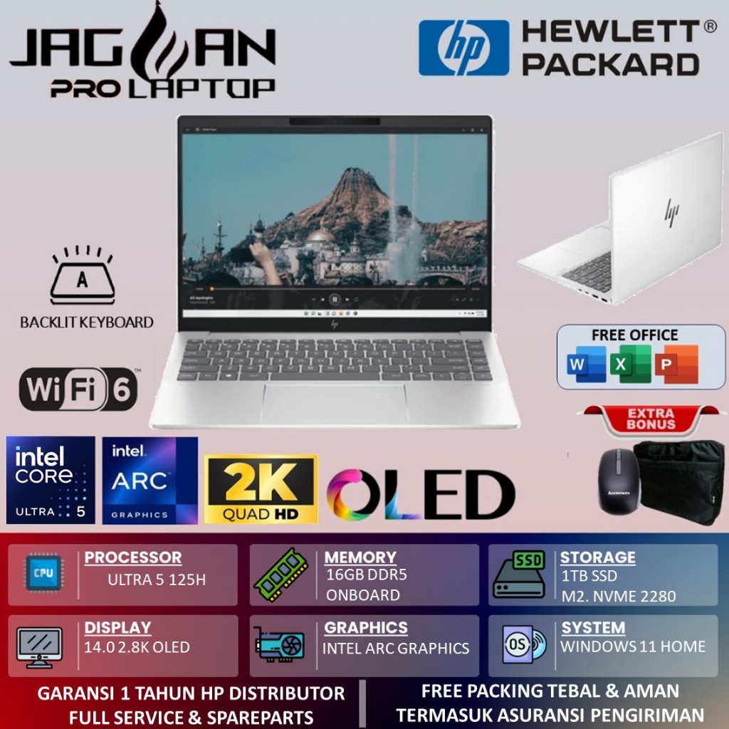 Laptop Editing HP Pavilion Plus 14 Intel Evo Ultra 5 125H 16GB DDR5 1TB 14.0 2.8K Oled 120HZ Backlit