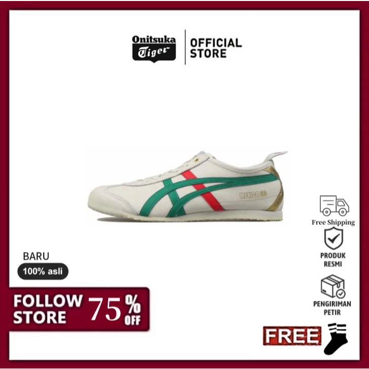 [Hot] Sepatu Olahraga Putih Hijau dan Merah Muda Onitsuka Tiger MEXICO 66 Pria/Wanita Sneakers