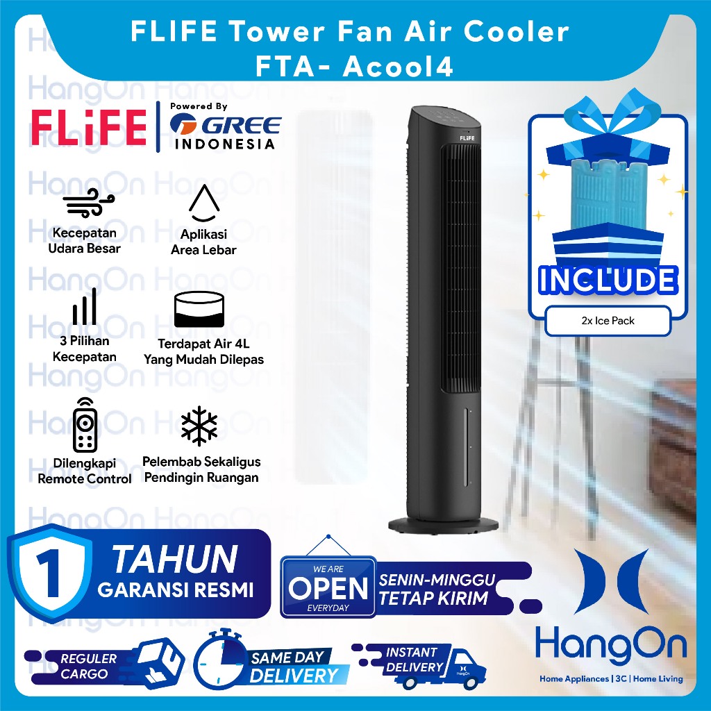 Flife By GREE ACOOL4 Kipas Angin Tower Fan Air Cooler-Kapasitas 4 Liter Model -FTA-ACOOL4