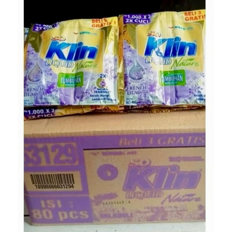SoKlin Liquid Nature Detergen Tumbuhan Konsentrat / Detergent Cair Sachet Jumbo French LILAC (Harga 