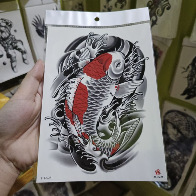 tato temporer ikan koi tahan air tato tangan