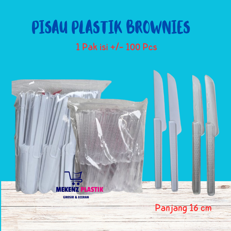 Pisau Plastik Kue Brownies Kecil l Pisau Roti Cake Tart Bening Putih Isi 100 Pcs