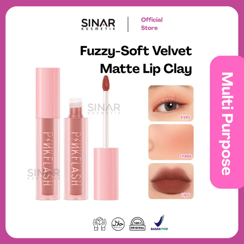 Pinkflash Powdery Lipgloss PinkSweetie Fuzzy-Soft Velvet Matte Lip Clay Lipstik Lightweight High Pig