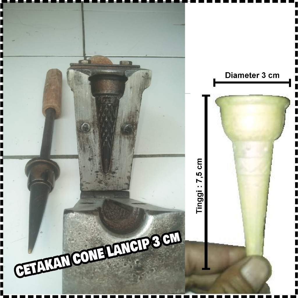 Cetakan Cone Pembuat Kerupuk Es Krim Bentuk Lancip Ring 11 Diameter 3 cm Kondisi Second 85% Siap Pak