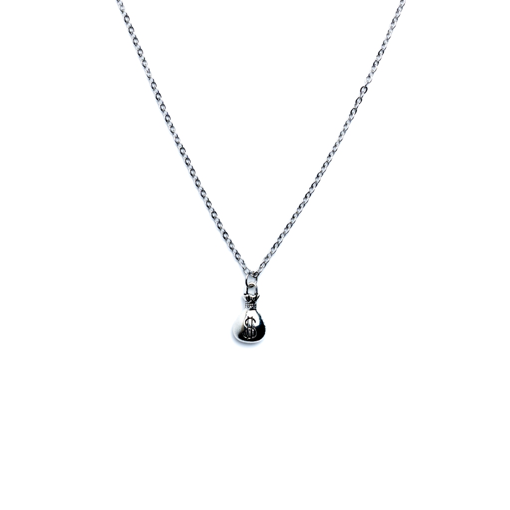 SILVER CHROME MONEY BAG NECKLACE