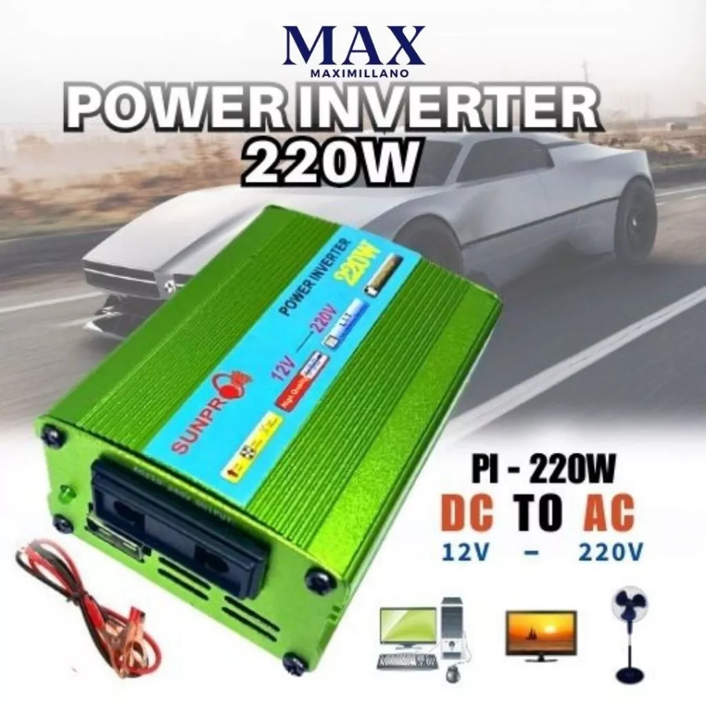 Power Inverter Sunpro 220W DC 12V TO AC 220V / Power Inverter DC ke AC 12V / Inverter 12 Volt
