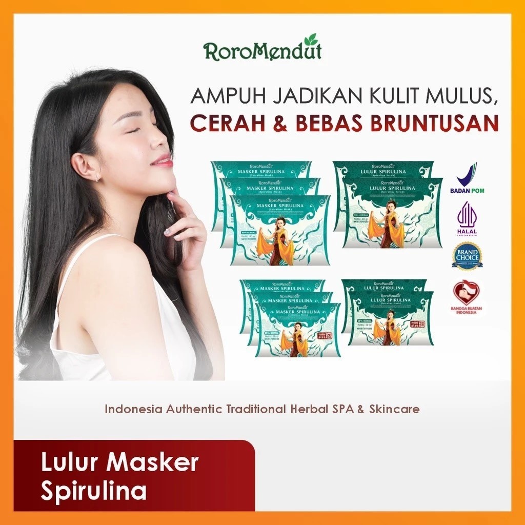 Roro Mendut Masker Lulur SPIRULINA 40gr dan 20 gr Anti Acne Scrub Jerawat Komedo Scrub Wajah Jerawat