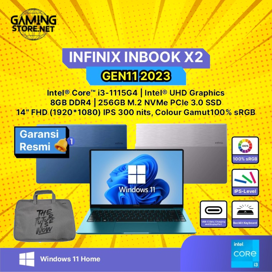 Laptop infinix Inbook X2 i3 1115G4 RAM 8GB 256GB SSD 14" IPS Win 11