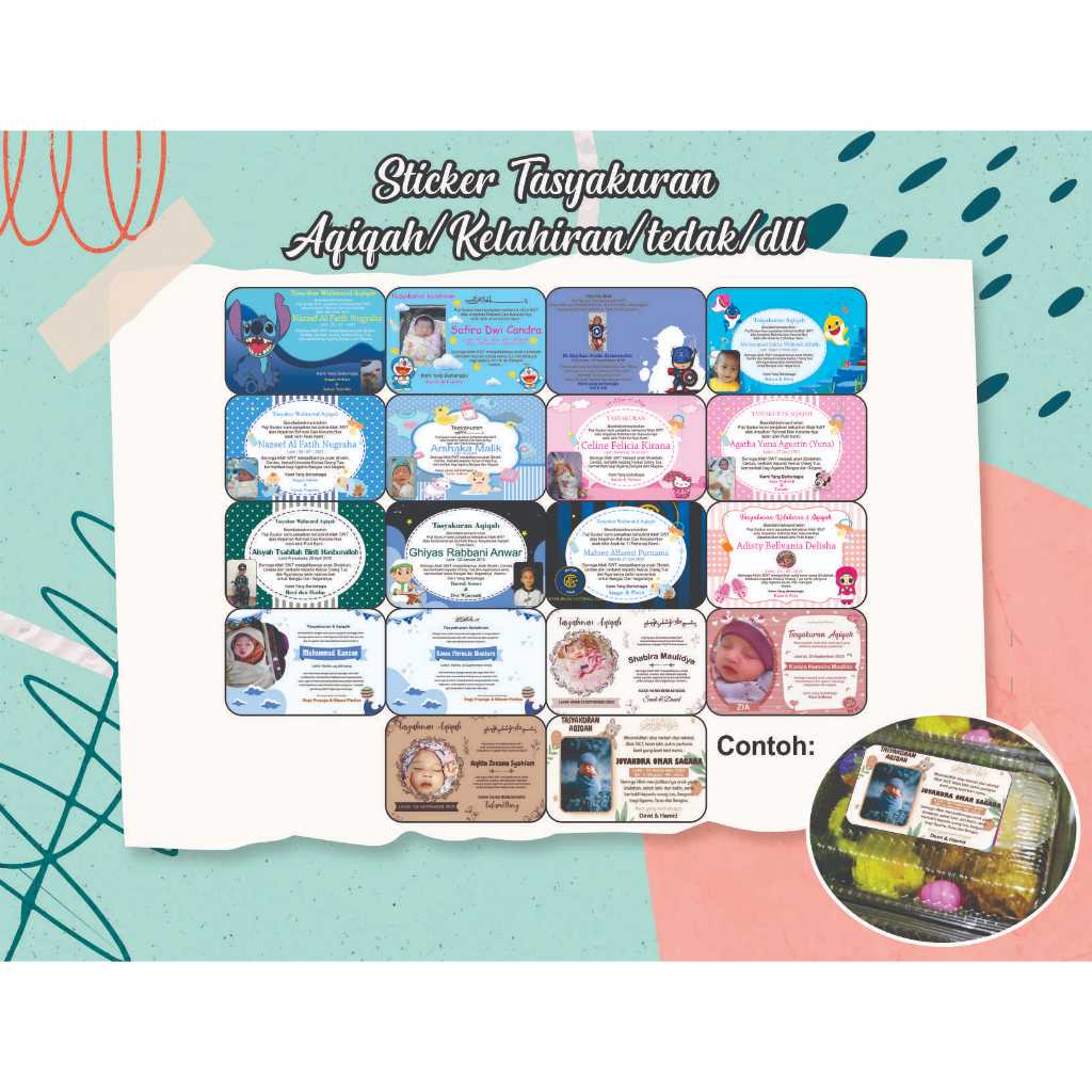 

Cetak Sticker/Kartu Tasyakuran Aqiqah / Tasyakuran Kelahiran / Syukuran / Syukuran Aqiqah / Syukuran Tedak Sinten