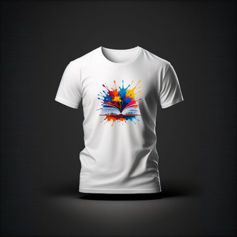 kaos putih bergambar buku/literasi