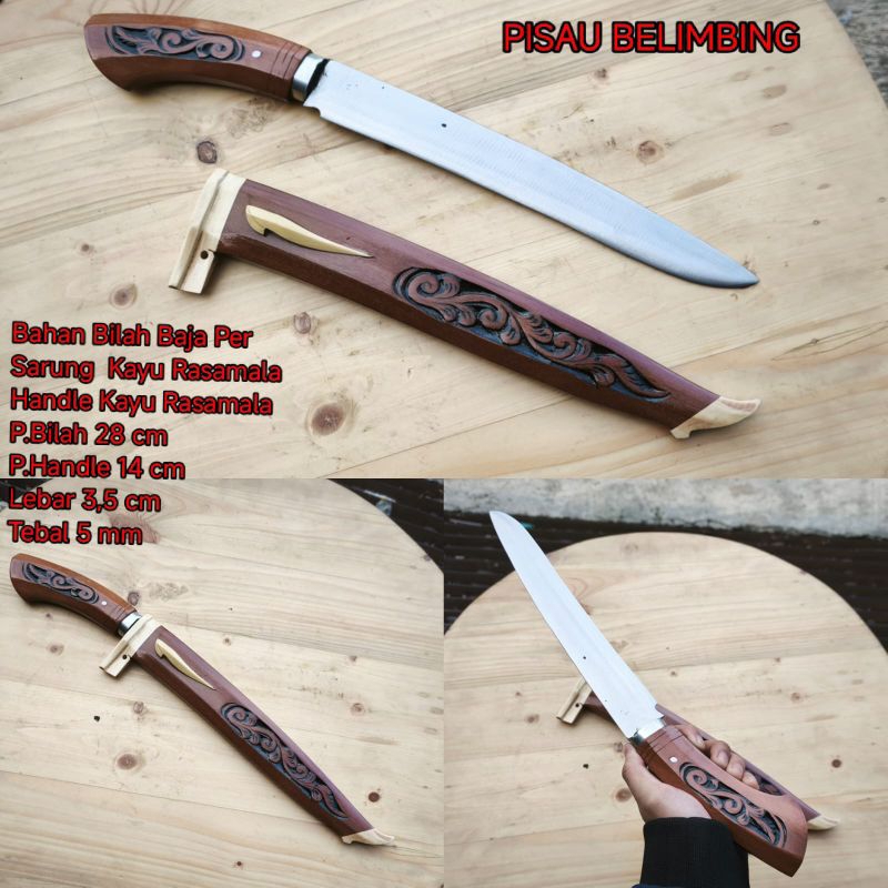 Pisau sembelih qurban baja ukir kayu rasamala