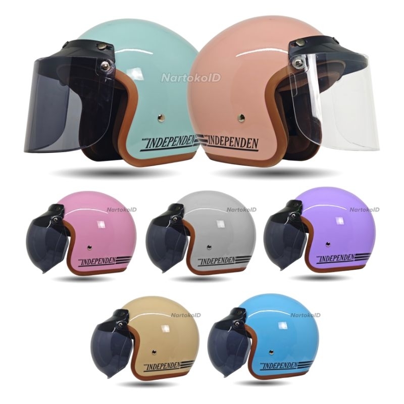Helm Bogo Wanita Classic Garis list Coklat Full Leher SNI