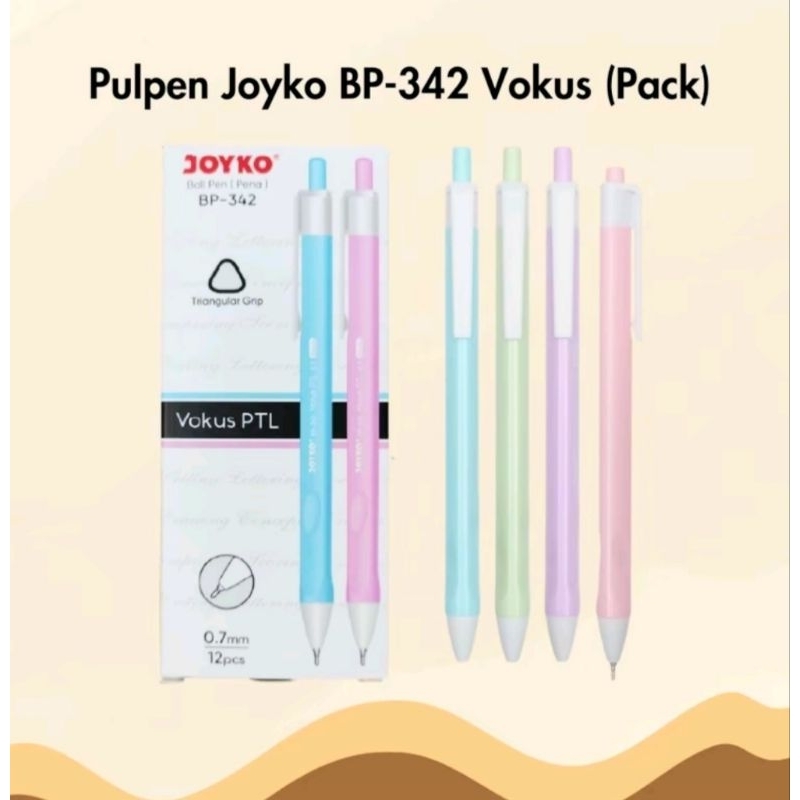 

(1 pack isi 12 pcs) Pulpen joyko BP-342 Vokus pastel ballpoint tip 0.7 mm tinta hitam Stationery Pena