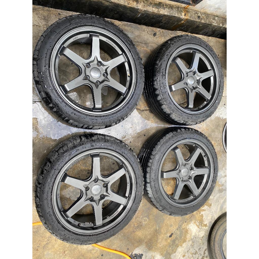 VELG MOIBIL BEKAS STY RING 18 LEBAR 8 5X114 GREY + BAN CC 215 50 R18 VELG UNTUK MOBIL VOXY SERENA BI