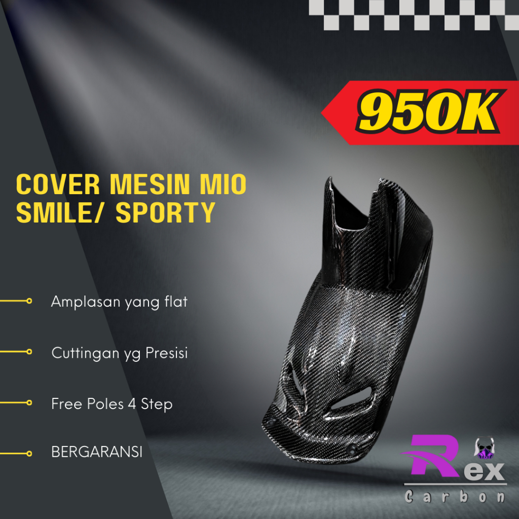 Cover Tutup Mesin Bawah Jok Mio Sporty/Smile Carbon Kevlar dek mesin mio