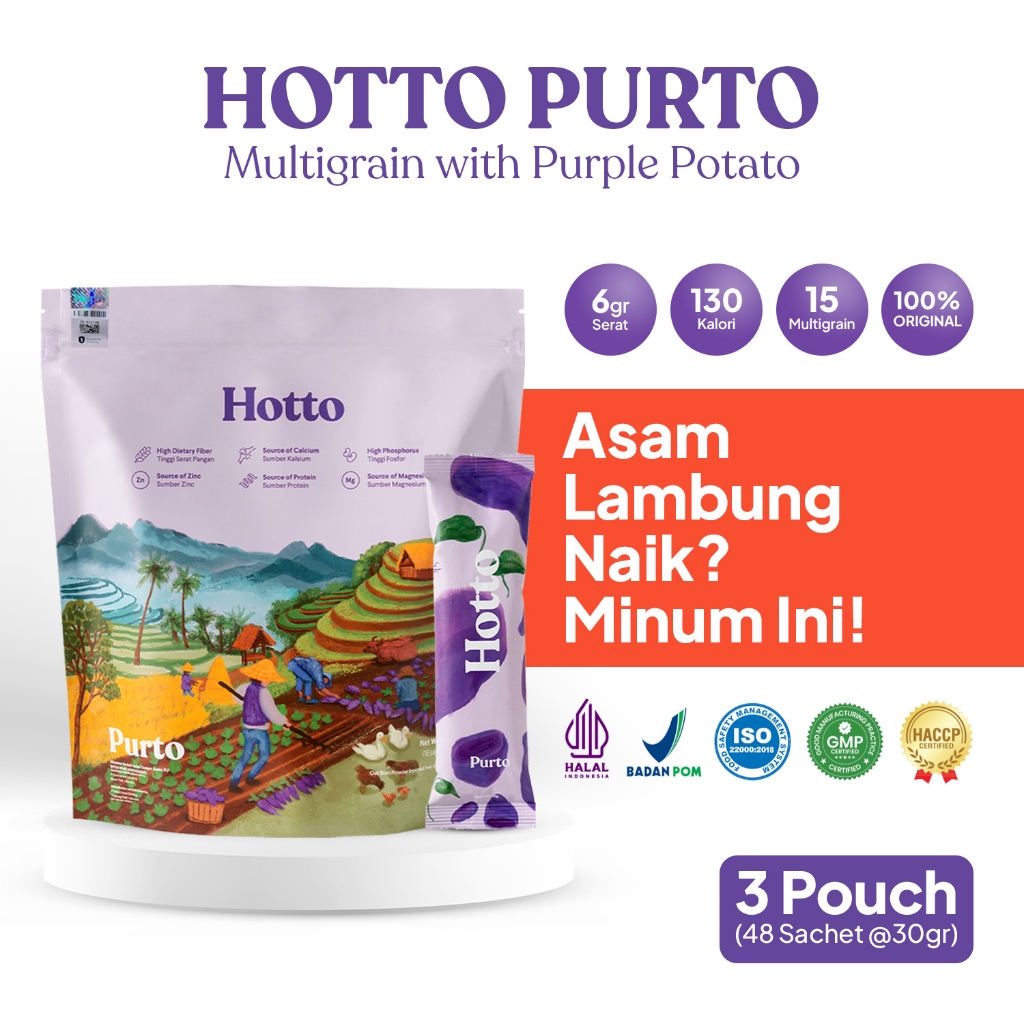 

HOTTO PURTO 3 Pouch (48 Sachet) | HOTTO PORTO Original 100% | Asam Lambung Naik Minum Ini!