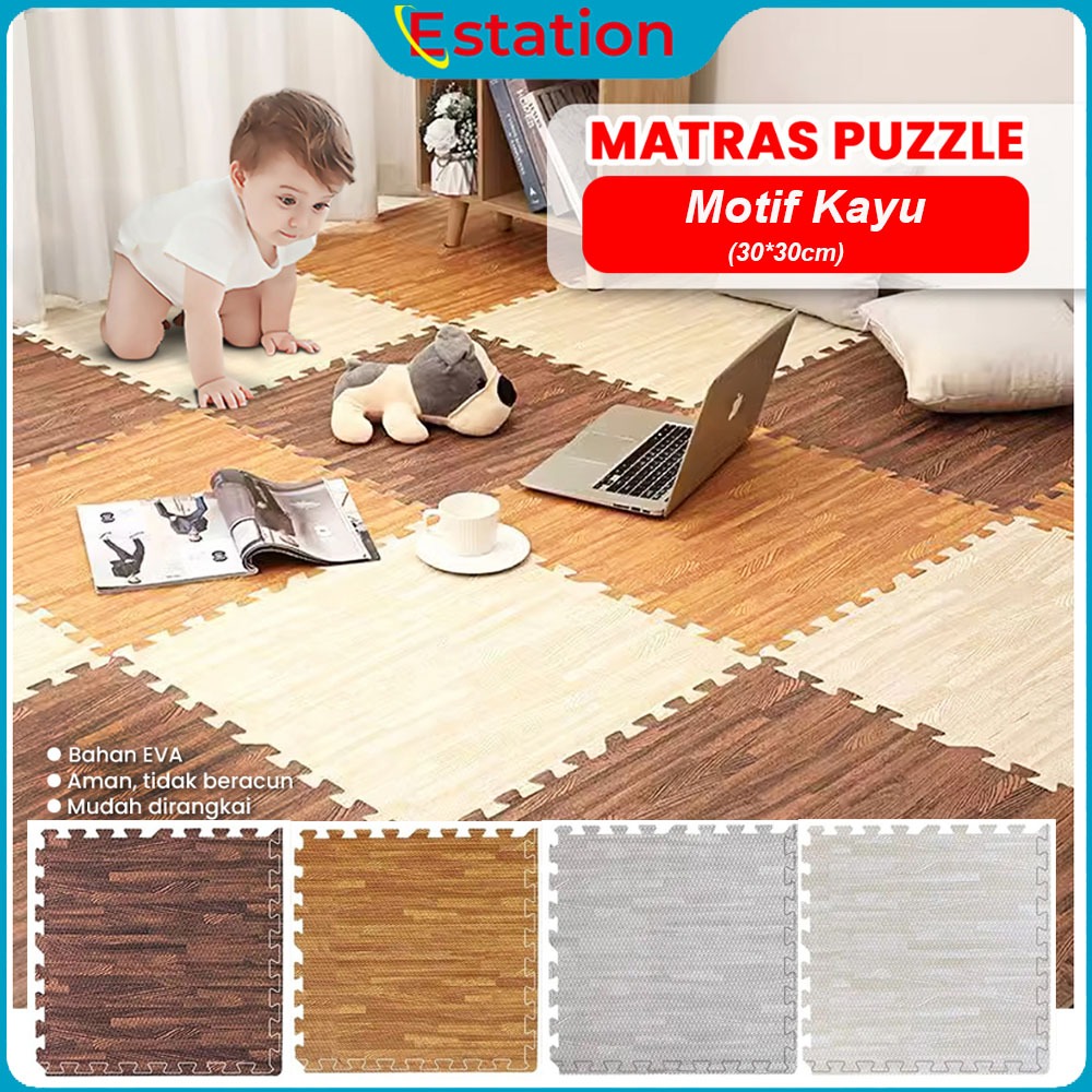 Estation - Matras Puzzle Evamat 30x30cm – Karpet Lantai Lembut Anti-Selip Aman untuk Bayi & Keluarga