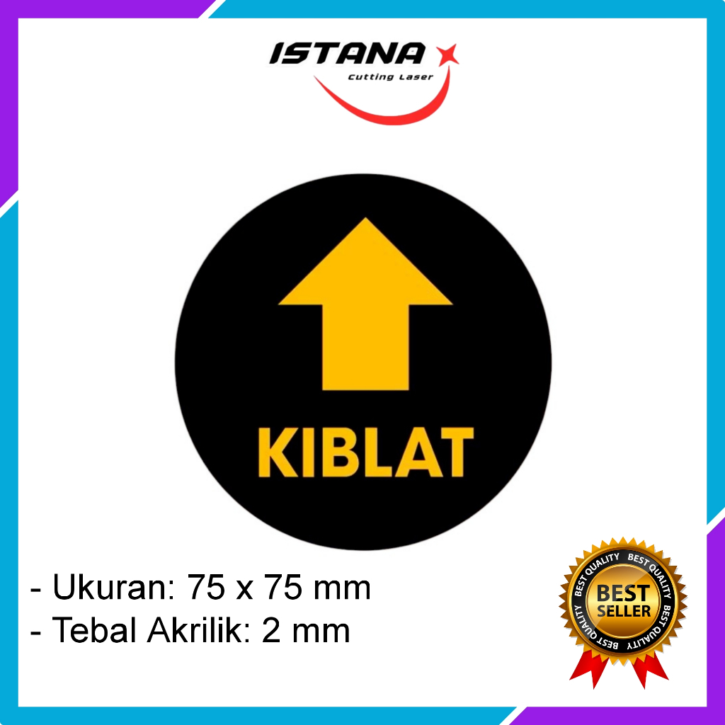 Dekorasi Papan Sign Akrilik Penunjuk Arah Kiblat Sholat / Papan Acrylic Tulisan Kiblat Bulat
