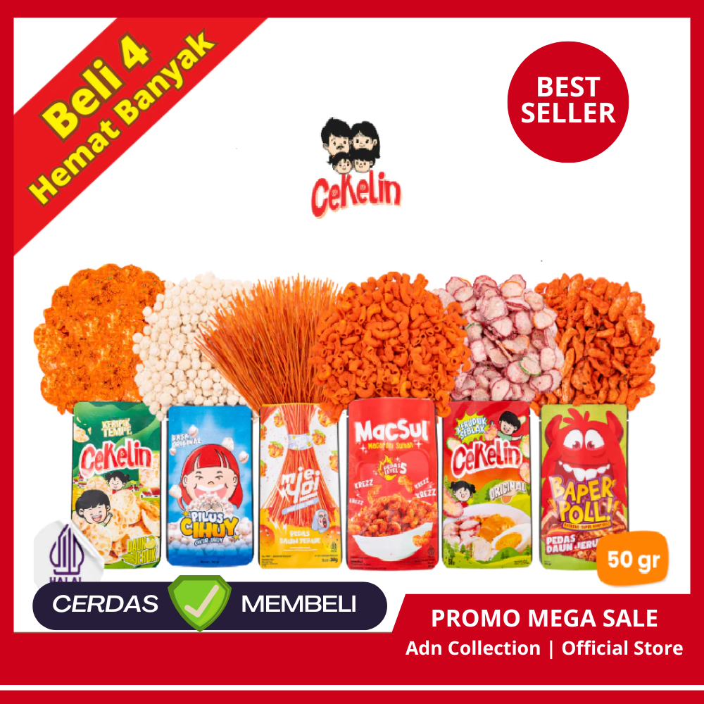 

PROMO CEKELIN Cemilan Makaroni Pilus Basreng Kerupuk Seblak Mie Lidi - Isi 50gr Beli 4 Hemat Banyak