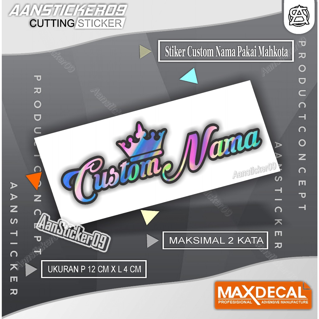 

Stiker Custom Nama Custom Tulisan Hologram Pakai Mahkota Bisa Riques Nama/Tulisan Stiker Cutting