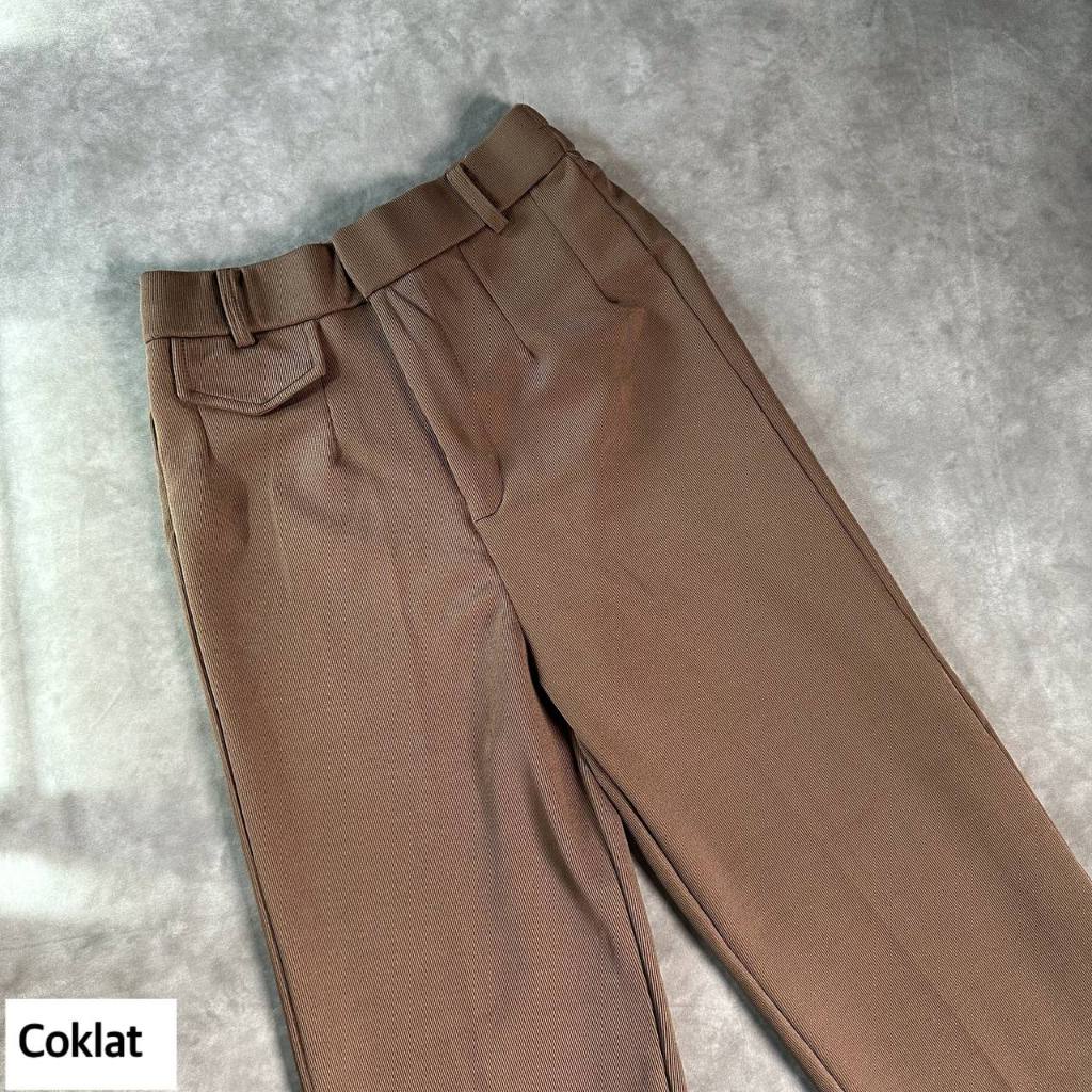 Celana Oro Pants Coklat Knit Premium Panjang Korean Style Murah Wanita Dewasa