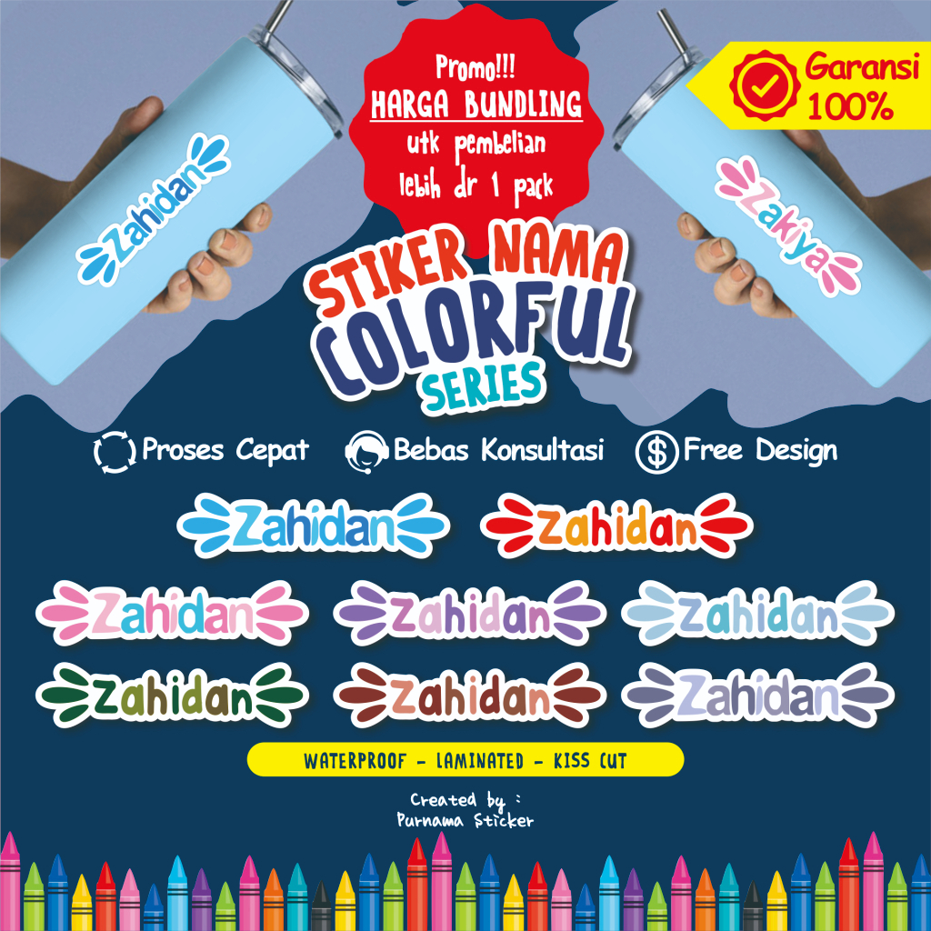 

36 PCS Stiker Label Nama - Waterproof - Stiker Tumbler - Tumbler Lunch Box [PURNAMA STICKER]