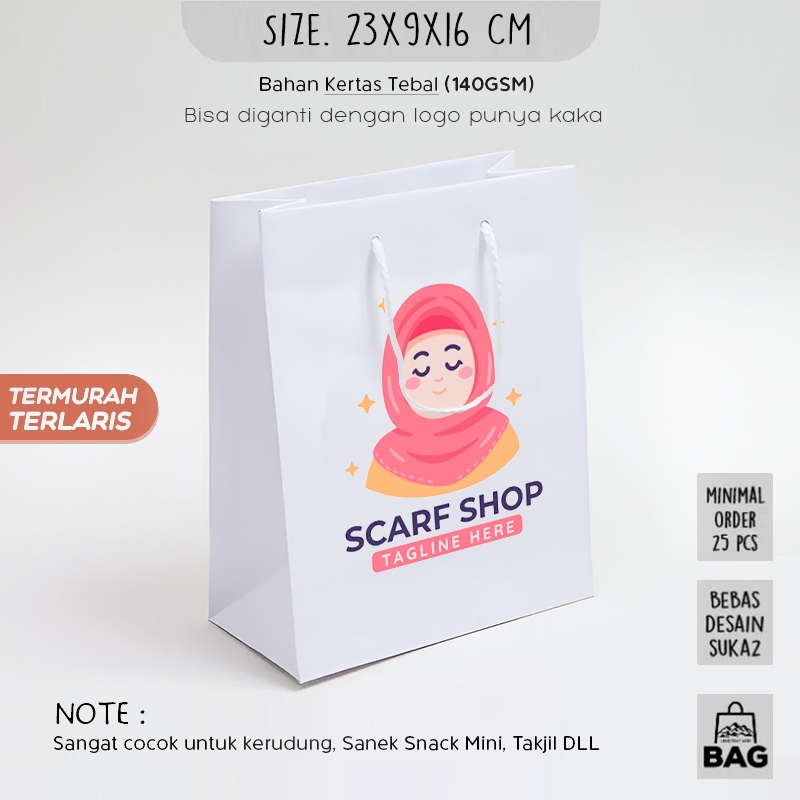 

(BEBAS DESAIN) Paper Bag Kado CUSTOM LOGO / Papper Bag Putih Bebas Desain ALL SIZE (reques) Paperbag Polos Putih Bebas Reques