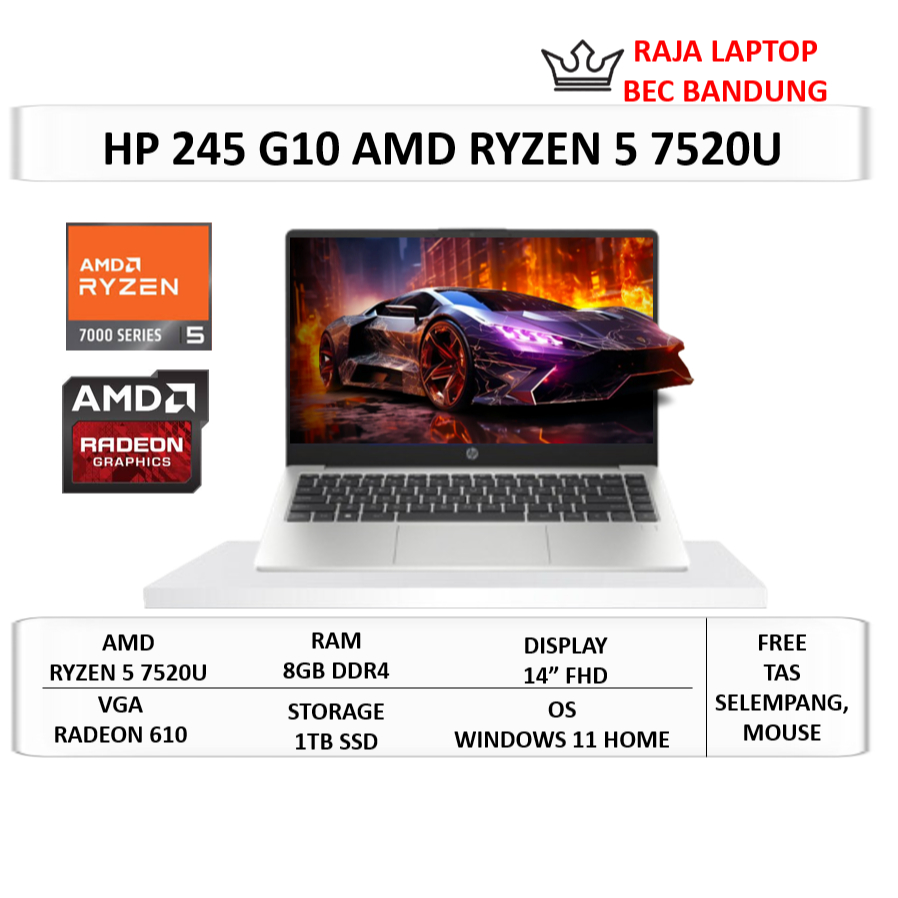 Laptop Gaming HP Ryzen 5 7520U 8GB 1TB SSD 14" FHD Windows 11 Home