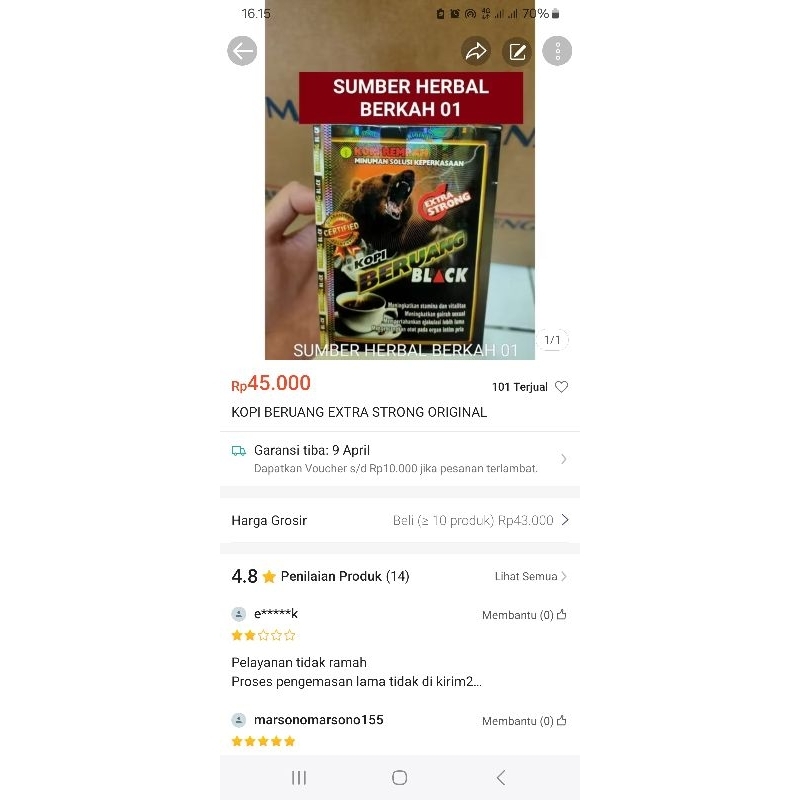 

KOPI BERUANG BLACK HITAM ORIGINAL 100%