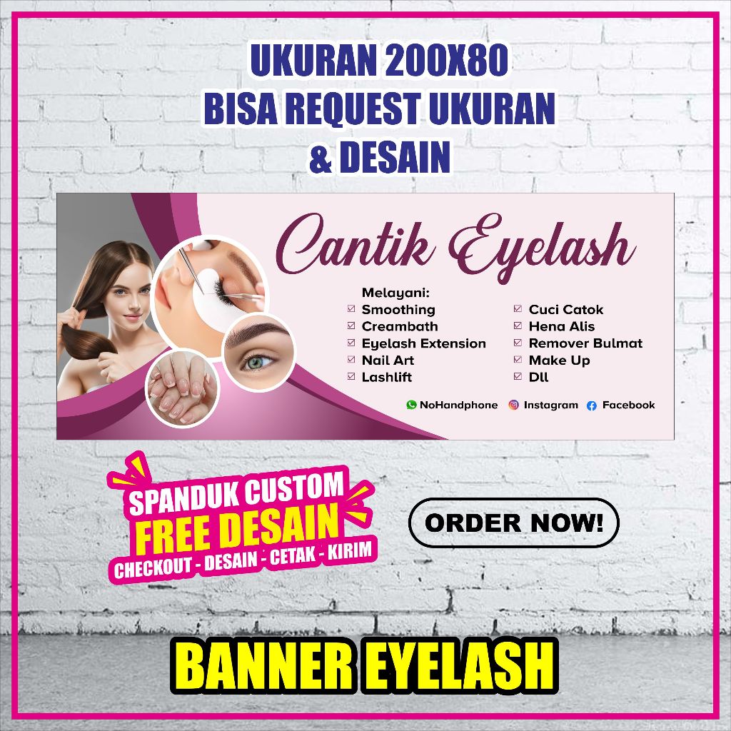 Spanduk/Banner/Backdrop Salon Eyelash Ukuran 200x80 Free Desain Cetak Spanduk Custom Reques Bisa COD