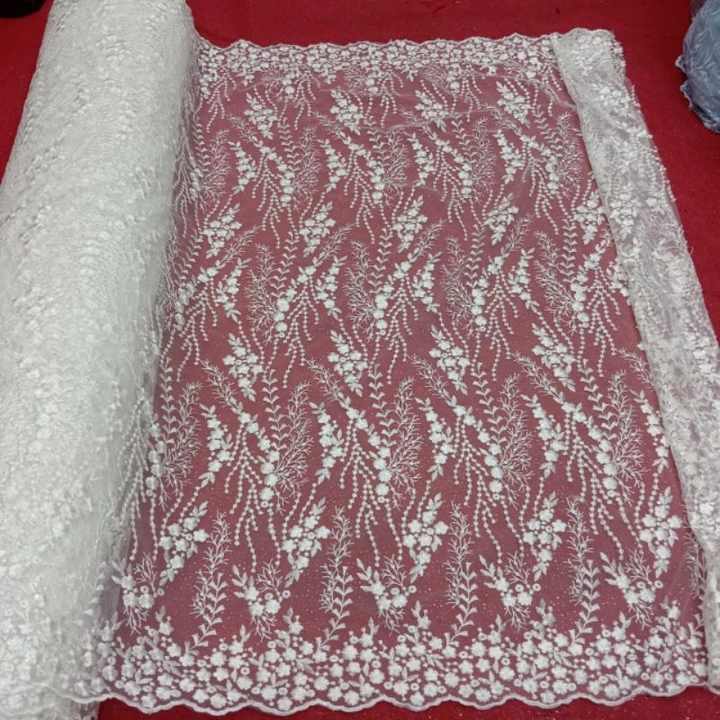 Bahan Kain Tile Rajut Full Bordir Pls Payet Squin