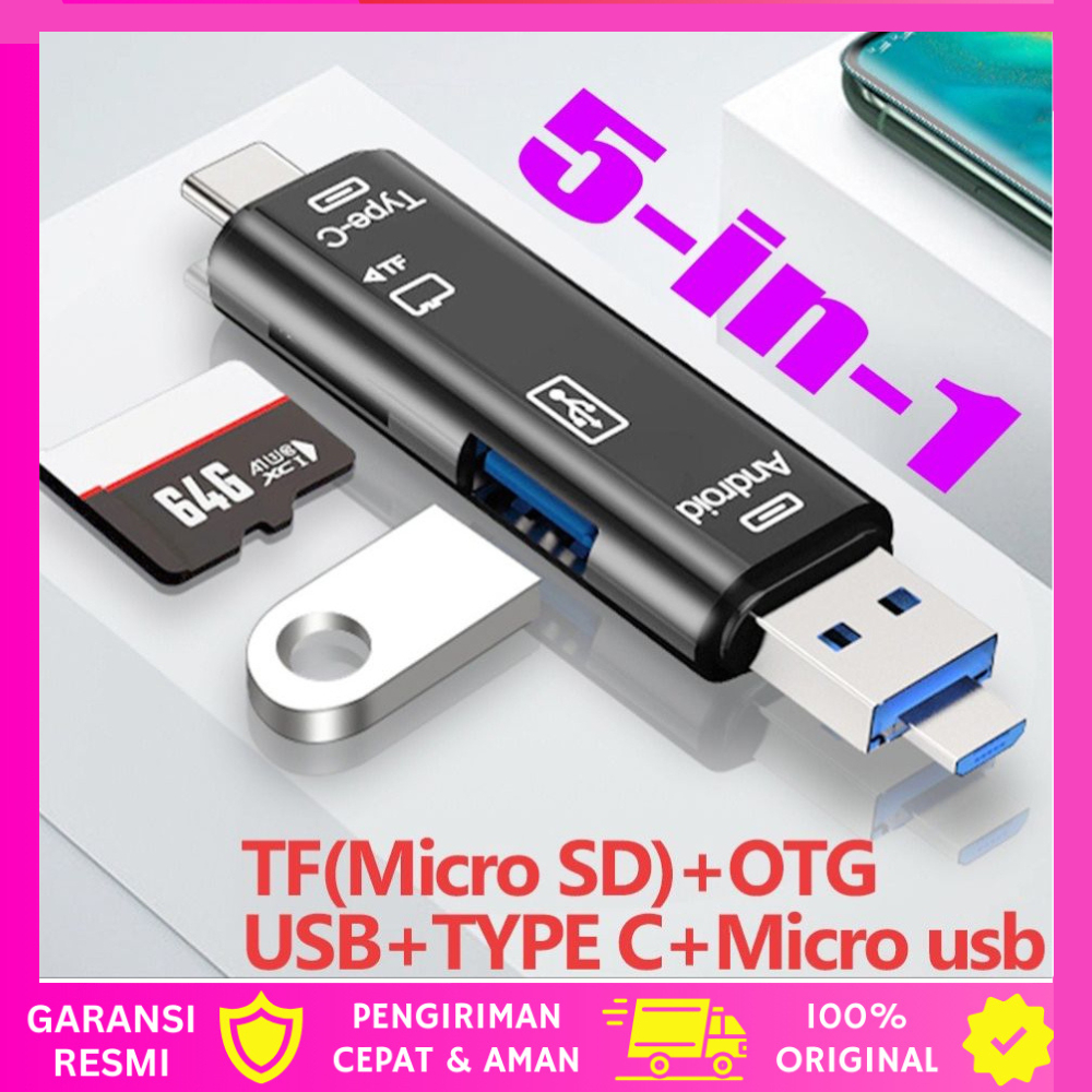 Card Reader usb Mirco & tipe c 5in1 OTG Micro SD Card Rider USB Colokan USB Type C & Micro USB