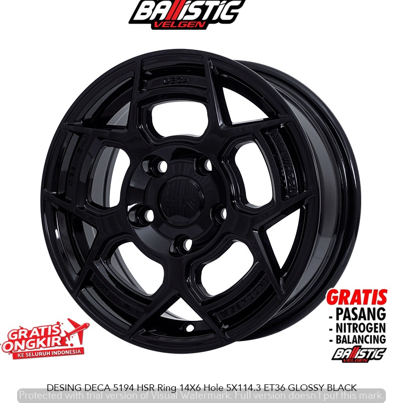 Velg Mobil HSR Desing Deca Ring 14 Baut Roda 5 x 114,3 Buat Luxio, Cerry, Granmax, L300