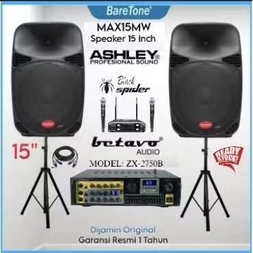 Paket Sound System Karaoke Speaker BareTone 15 inch Amplifier Betavo Karaoke Mic Wireless 2 Original