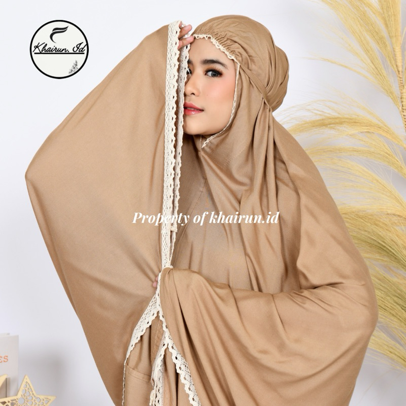 KHAIRUN MUKENA DEWASA RAYON ATHIYAH ADEM DENGAN TALI IKAT DAN TAS - POLOS, RENDA, TRAVELING