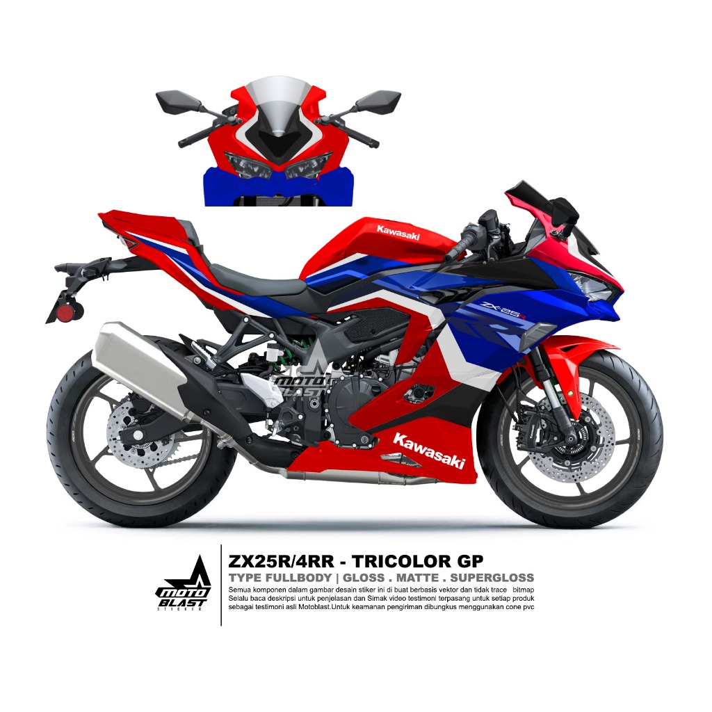 Decal stiker ZX25R-4RR livery Tricolor GP Fullbody Motoblast