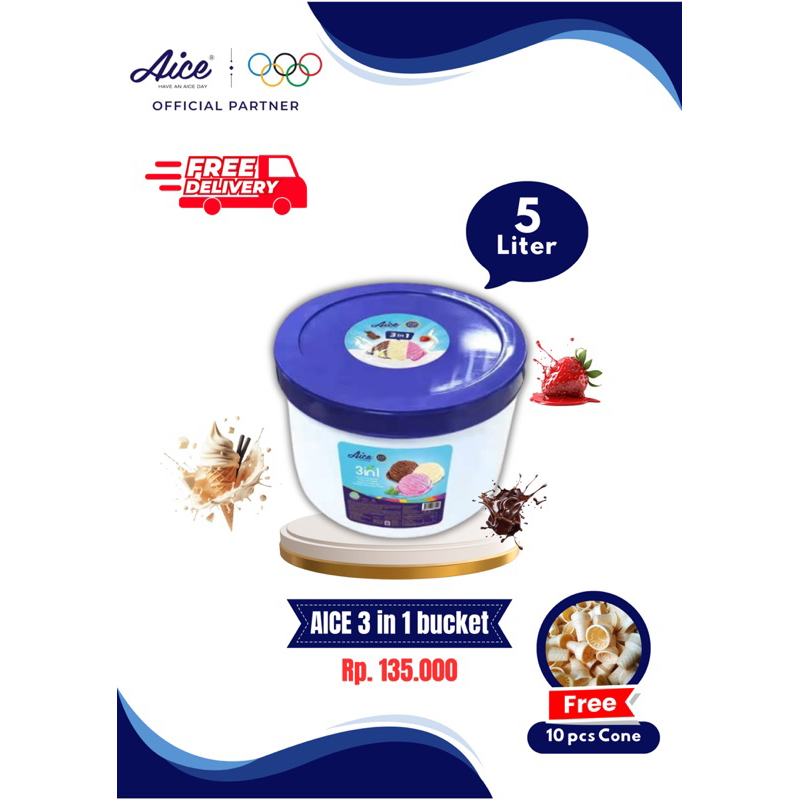 

READY STOCK Aice ember 3in1 3 rasa ukuran 5 liter rasa coklat, vanilla, dan stroberi